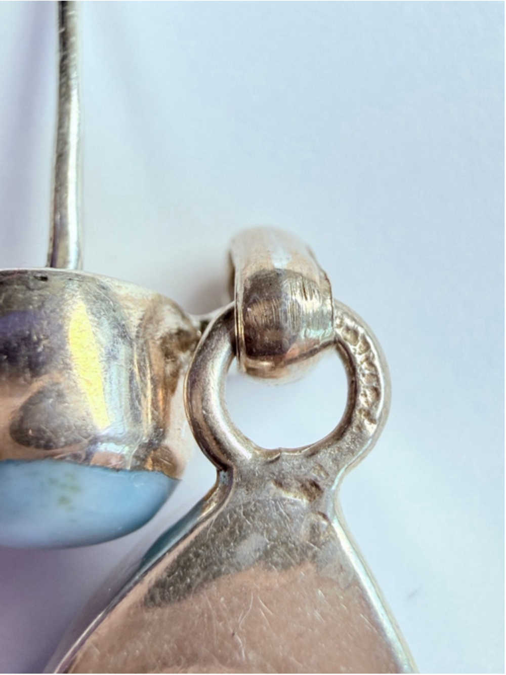 Natural 16.6 CT Larimar Caribbean Blue Sterling Silver 925 Dangle Earrings 1.3" - Picture 8 of 9